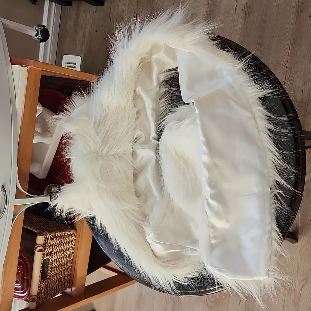 White Faux Fur Cat Ear Scarf Hood.